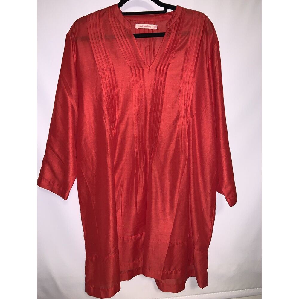 Fresh Produce Cover Up Dress Tunic Solid Red 3/4 Sleeve Size Medium - Picture 2 of 6